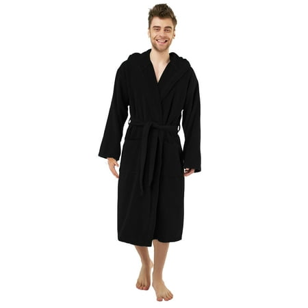 

Black Hooded Robe for Women Adult Medium 50 inch Length Long Sleeves. Spa & Resort Sales