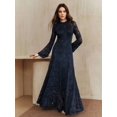 thumbnail image 3 of Women Blue Long Sleeve Lace Maxi Dress, Elegant Round Neck Slim Fit Bell, 3 of 7