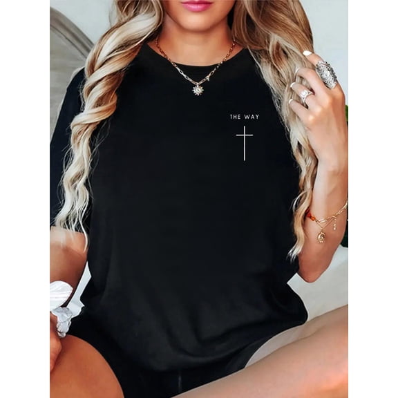 The Way Cross - Minimalist Christian Religious Jesus T-Shirt Graphic Tee summer Tops For Women Round Neck Fashion Cotton shirts