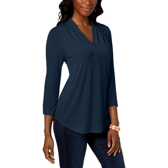 Charter Club Womens Petites V-Neck Three-Quarter Sleeve Blouse