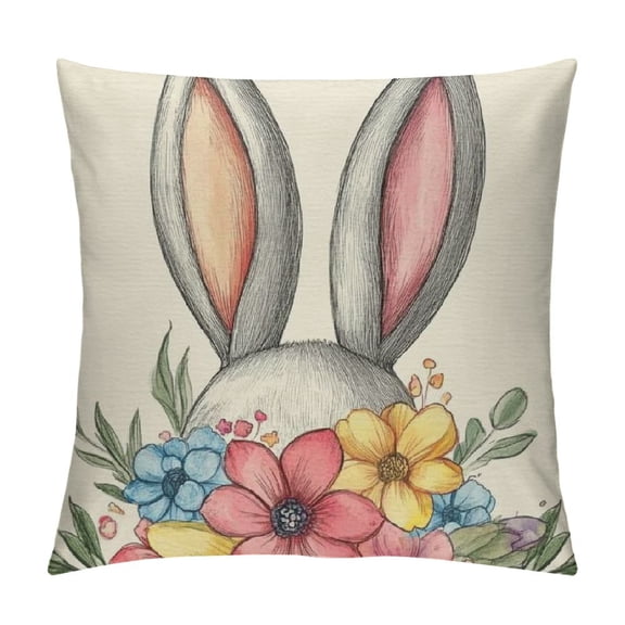 PRATYUS Happy Easter Eggs Bunny Decorative Throw Pillow Cover, Rejoice Rabbits Flower Blessings Outdoor Pillowcase, Spring Cushion Case Home Decor 12x12in