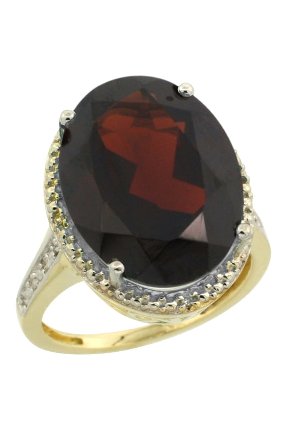 14K Yellow Gold Diamond Natural Garnet Ring Oval 18x13mm, size 5