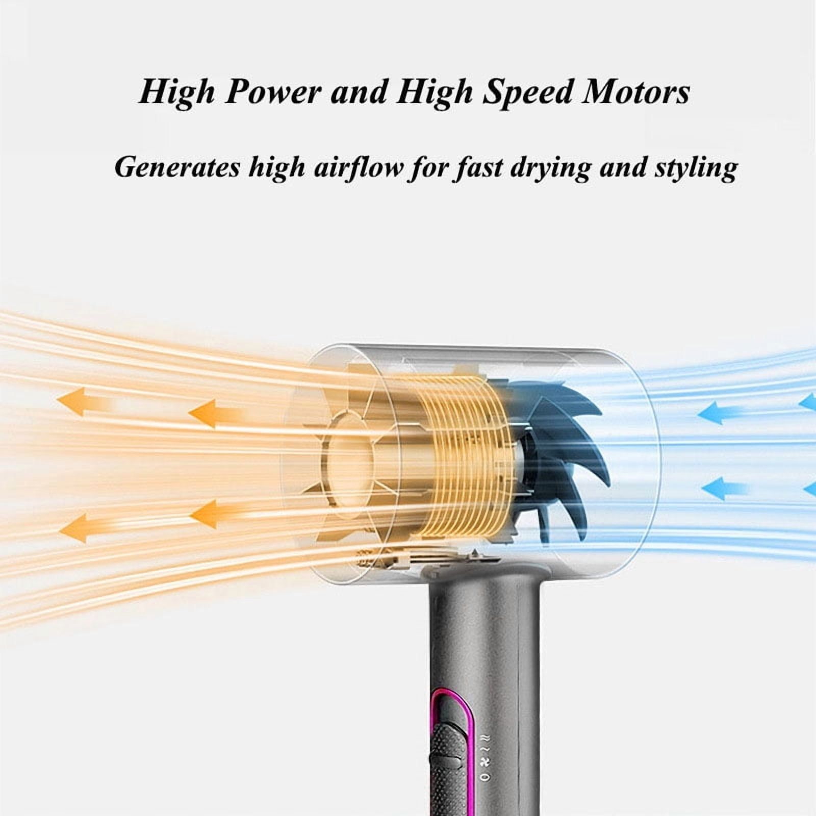Hair Dryer Portable Electric Blow Dryer Professional Ionic HairDryer Low Noise with 2 Concentrator Nozzle 1 Diffuser Attachments,Travel Hair Dryer, Lightweight Travel (Gray/Rose Red)