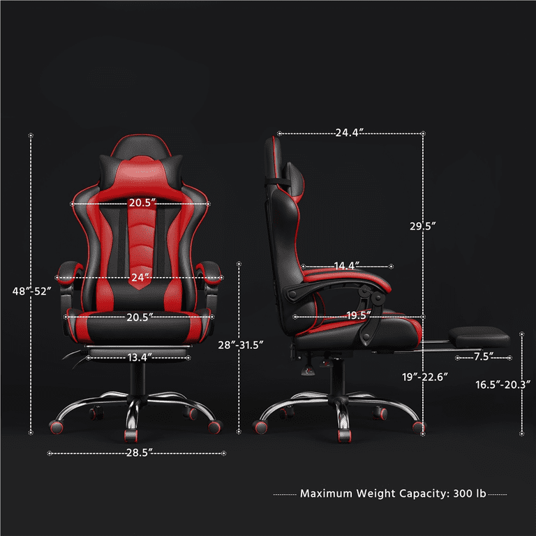 Yaheetech Racing Gaming Chair, Black & Red with Massage Lumbar photo 7
