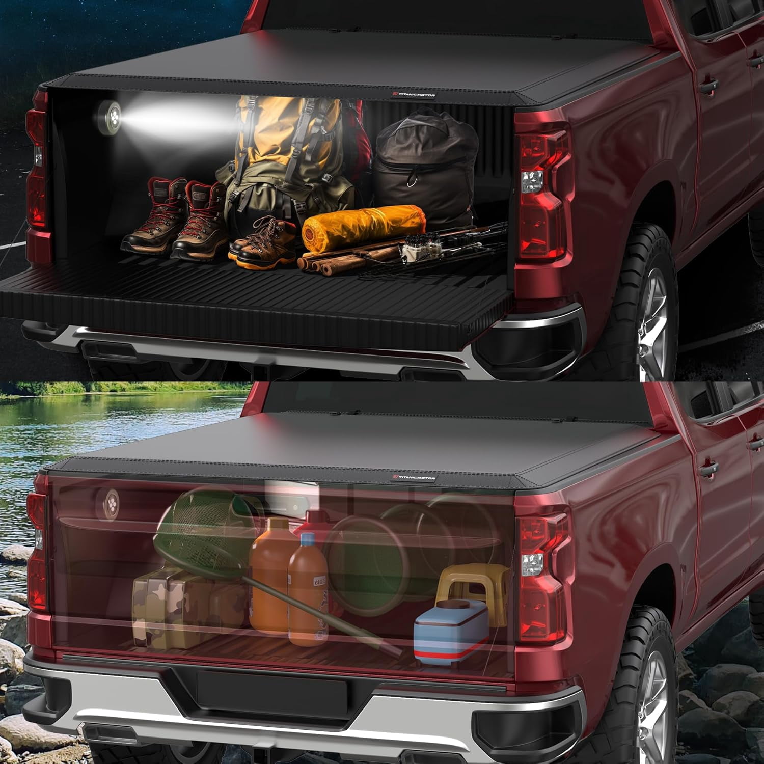 TITANICMOTOR 4-Fold 5.8FT 69.3Inch Hard Quad Aluminum Truck Bed Tonneau Cover Compatible for 2019-2024 2025 Chevy Silverado/GMC Sierra 1500 Fleetside New Body Style