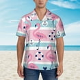 thumbnail image 2 of Pofeuu Pink Striped Flamingo Print Hawaiian Shirt for Men Sleeves Casual Button Down Summer Beach Dress Shirts T-Shirts,, 2 of 7