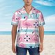 thumbnail image 2 of Balery Pink Striped Flamingo Camisas hawaianas de manga corta para hombre, camisas playeras de corte holgado, camisas de vacaciones con botones,Medium, 2 of 7