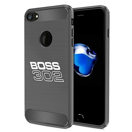 iPhone 7 Case, Ford Mustang Boss 302 Gray TPU Shockproof Carbon Fiber Textures Cell Phone Case