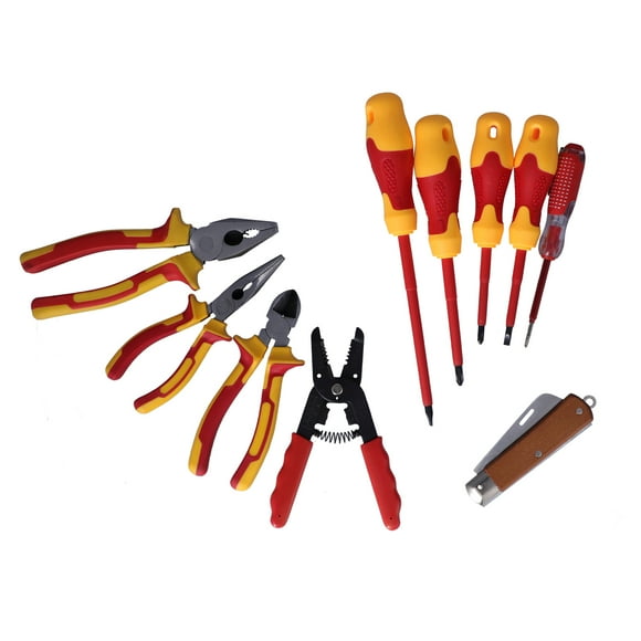 10 Pcs Electrician Tool Set, Insulated Electrician Tool Set With Slotted Head Tip Electrician Screwdriver Set ,for Wire Stripping
