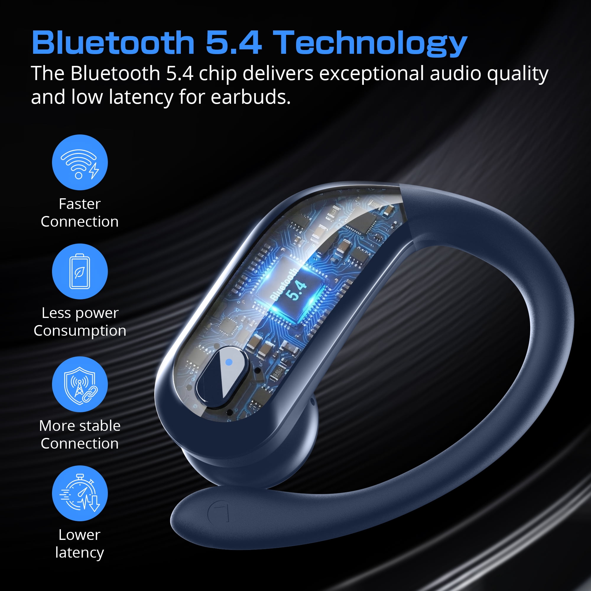 Wireless Earbuds Bluetooth 5.4 Headphones Sport, IPX7 Waterproof Earphones with Earhooks, 80H Playtime, Fast Charging Case, Noise Cancelling Mic, Lightweight Bluetooth Earbuds for Running Gym