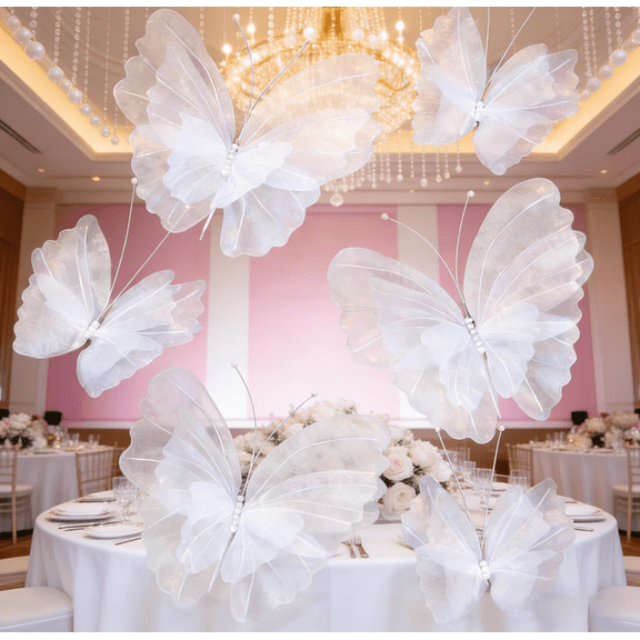 Giant Artificial Butterfly Decorations,20 Inch 3D Butterflies (8Pcs) - for Wedding Baby Shower Decor Girls Women Birthday Party ,Wall & Ceiling Hanging Decor for Gala Dinners, Photo Backdrops