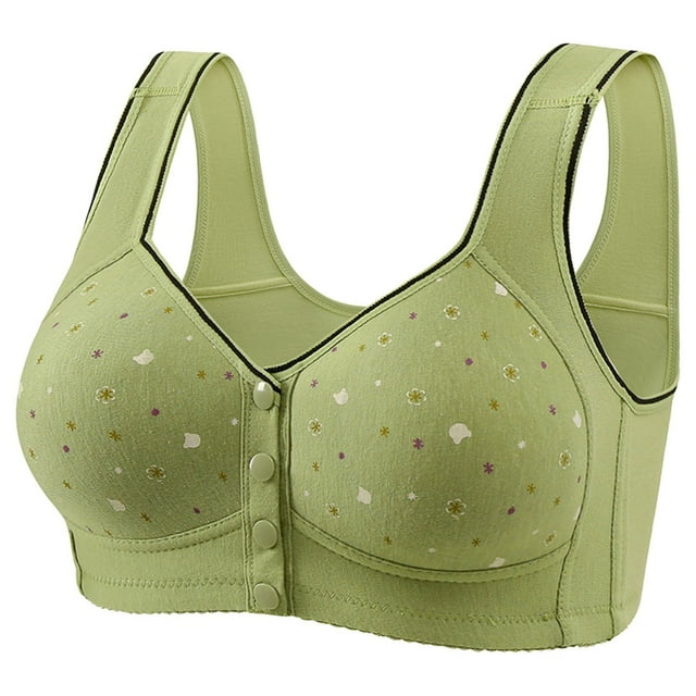 Women's Bras Solid Color Lace Wireless Bra With Creative Front Closure Design Plus Size Brassiere Femme Green 46