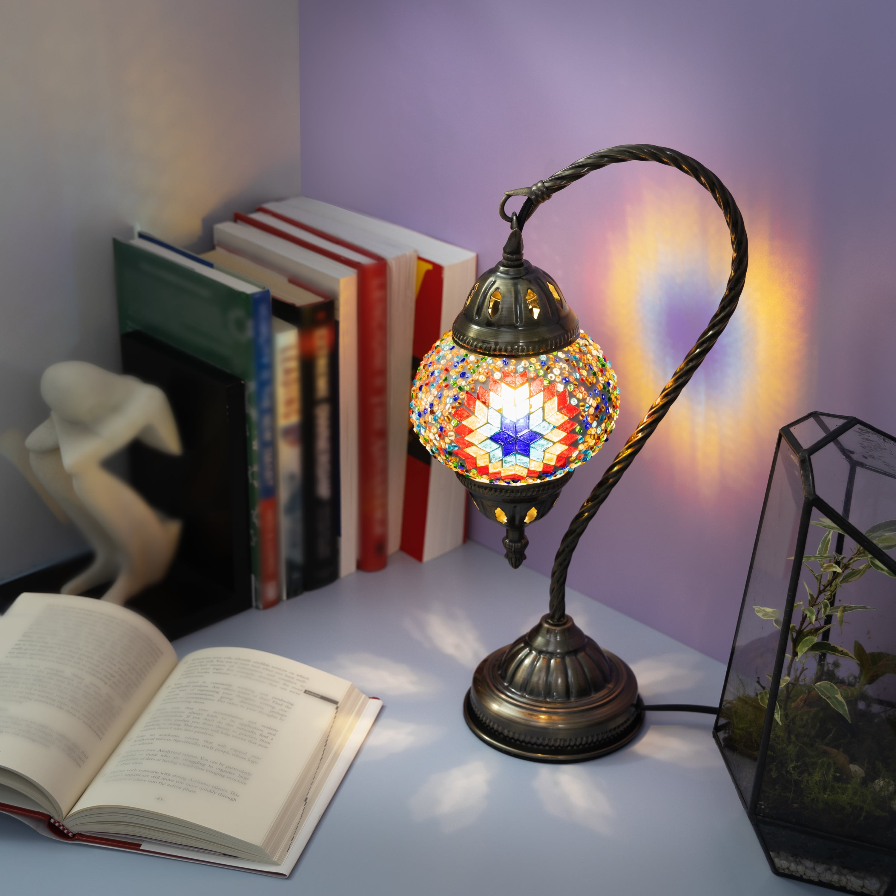 KRAFTSTORIES Turkish Mosaic Swan Neck Lamp Making Kit| DIY Colorful Glass Decorative Nightstand Table Light| Craft Kit |Make Your Own Lamp | Living Room Bedroom | Antique Bronze Base (Multicolor)