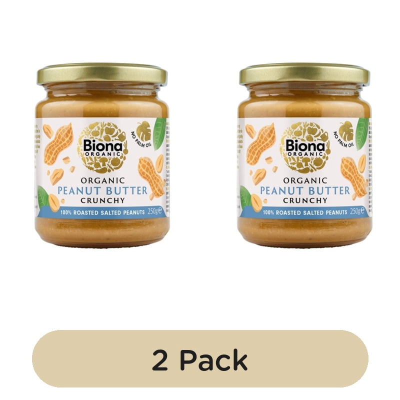 Biona Organic Peanut Butter Crunchy (free from Palm Fat) 250g, British Import (Pack of 2)