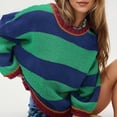 thumbnail image 5 of Czanzd Women's Oversized Striped Crewneck Knit Sweater,Green,M, 5 of 8