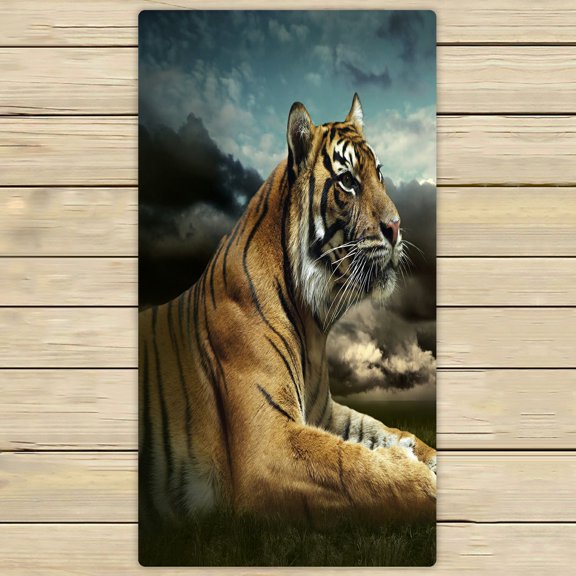 PHFZK Nature Wildlife Towel, Animal Tiger under Dramatic Sky with Clouds Hand Towel Bath Bathroom Shower Towels Beach Towel 30x56 inches