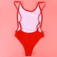 thumbnail image 5 of Traje de baño de una pieza para mujer, elástico, clásico, con tirantes, color liso, pantalones cortos, sin espalda, cintura alta, ropa de playa - Talla S (Rojo), 5 of 5