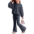 thumbnail image 2 of LIJCC Teen Girls Sweatsuit Solid 2 Piece Sweatsuits Round Collar Pullover Sweatshirts and bell-bottom trousers Sweat Set(Dark Gray,11-12 Years), 2 of 5