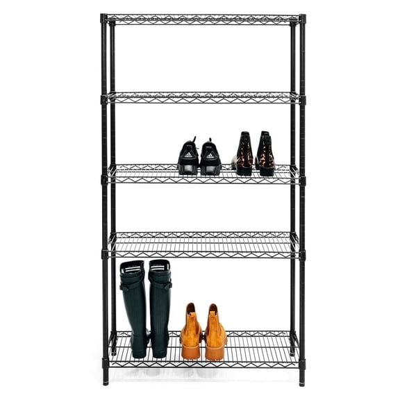 Shelving Inc. 18"d x 36"w x 64"h Black 5-Tier Shoe Rack, Weight Capacity 300lbs Per Shelf