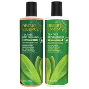 Desert Essence Tea Tree Replenishing Shampoo and Conditioner Bundle - 12.7 Fl Ounce - Therapeutic - Peppermint & Yucca - All Skin Types - Tea Tree Oil - Restore & Nurture Hair