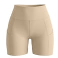 thumbnail image 5 of Gsakboxl Yoga Pants Women Women High Waist Side Pocket Yoga Biker Shorts For Cycling Running Gym Workout Sports Beige L, 5 of 5