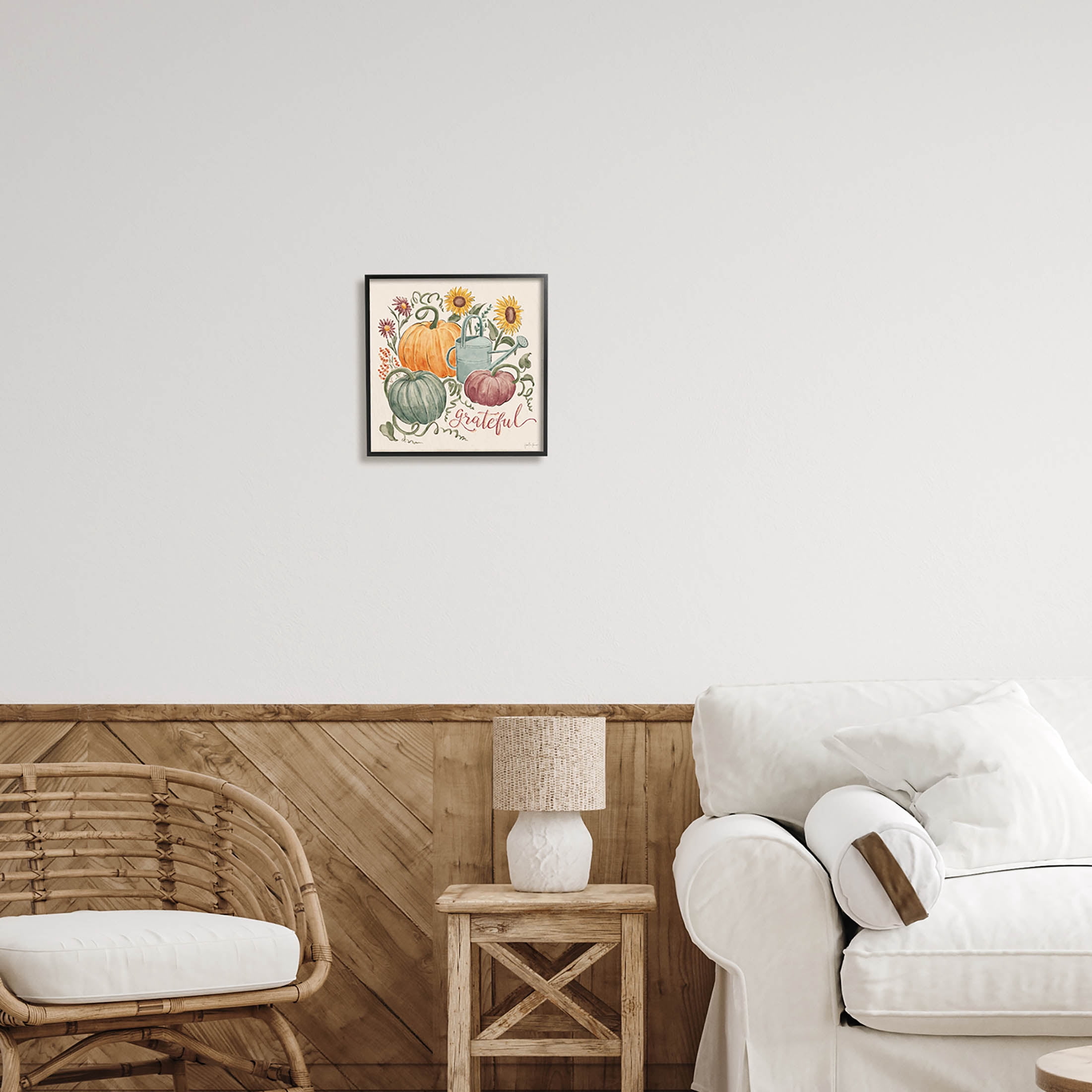 Stupell Industries Grateful Floral Fall Pumpkins Graphic Art Black Framed Art Print Wall Art, Design by Janelle Penner