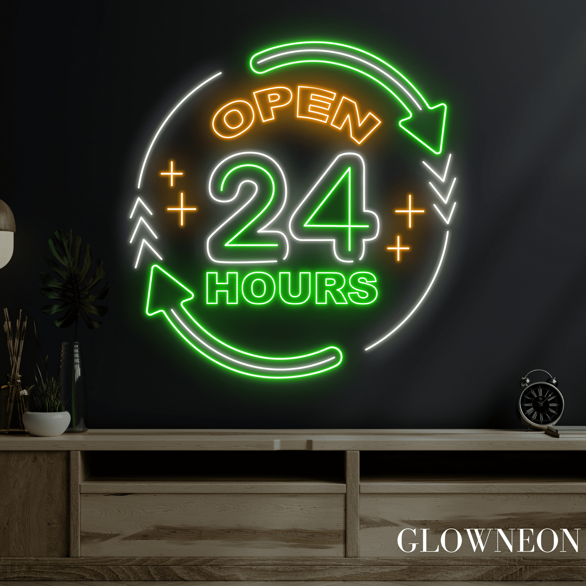Glowneon Open 24 Hours Neon Sign, 24 HourBar Pub Wall Led Decor