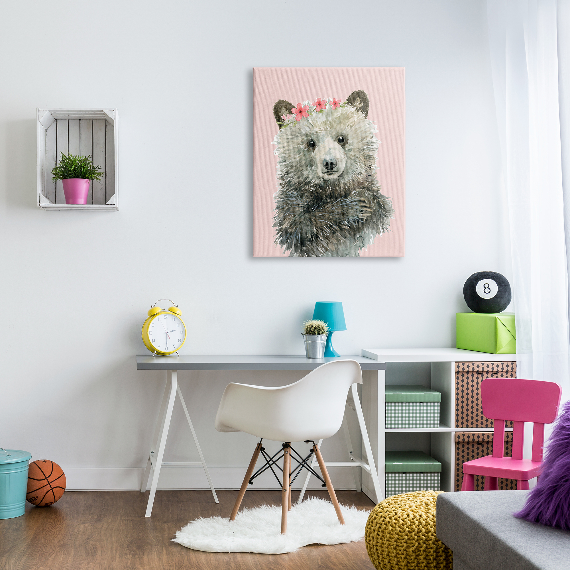 Stupell Industries Fuzzy Bear with Floral Crown Animals & Insects Painting Gallery Wrapped Canvas Art Print Wall Art, 30 x 40