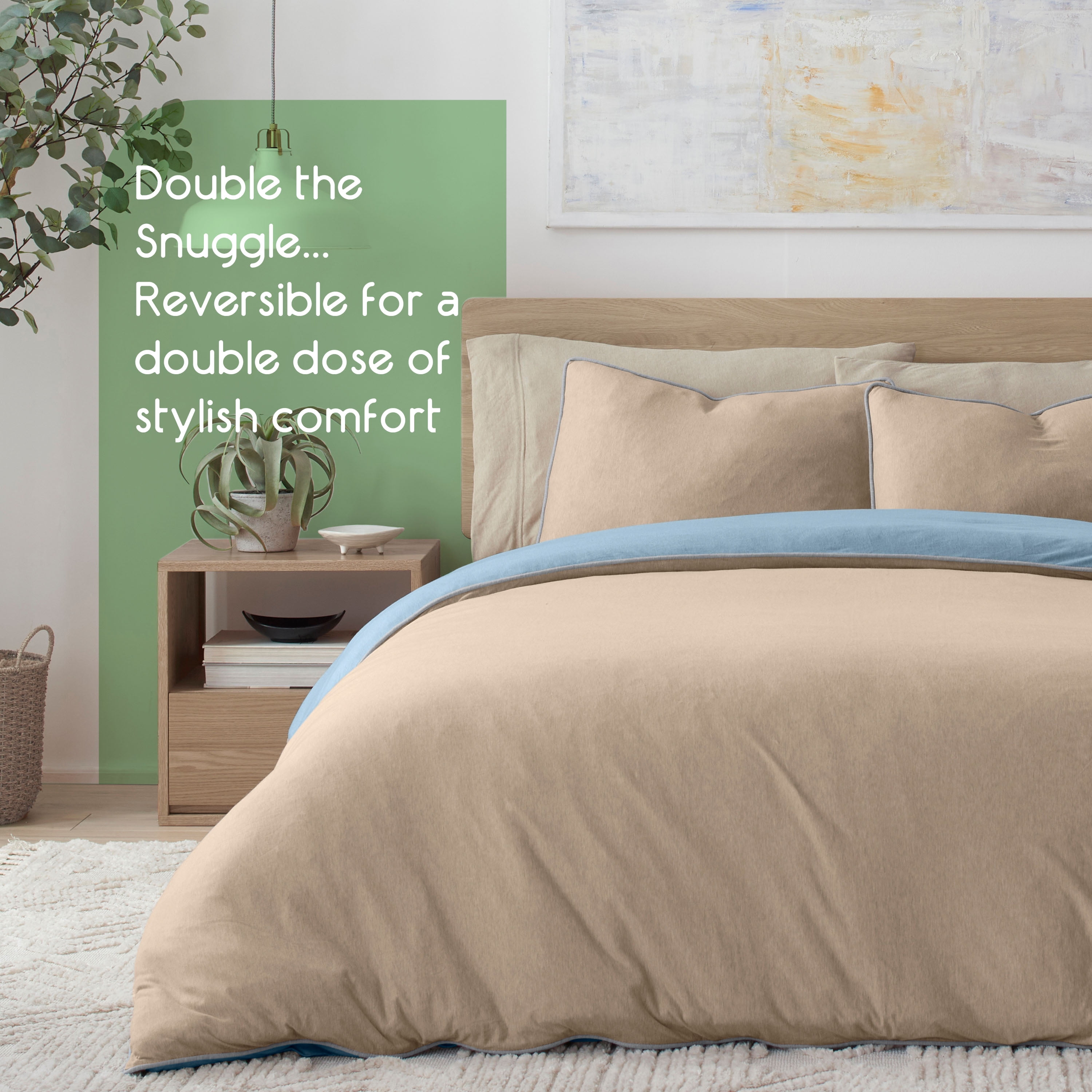 Vellux Jersey Knit 2-Piece Comforter Set, Cotton Blend, Twin, Blue/Taupe