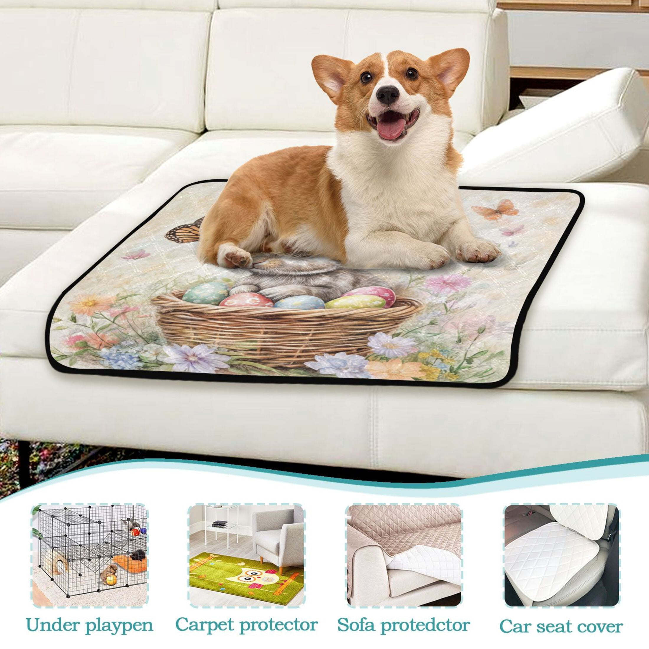 Qxltty Gray Easter Rabbit Cat litter Pads Pet Set of 3 Diaper Mats Center Anti-leakage Layer Absorbent Soft and Comfortable