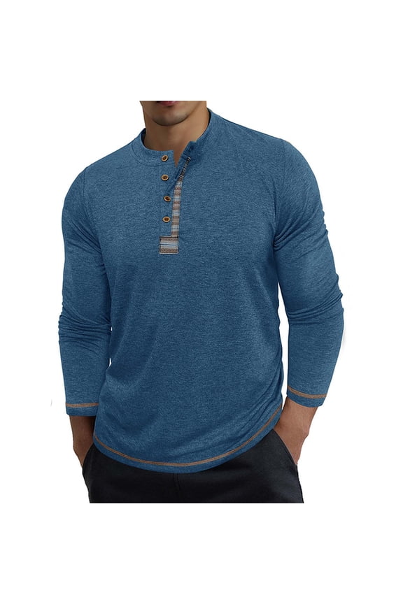 Mens Cotton Long Sleeve Tops French Terry Crewneck Sweatshirt Lightweight Fleece Pullover Sweater ,Blue,L