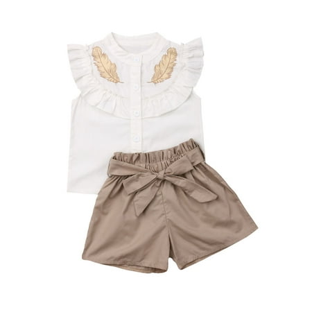 

Livingsenburg Toddler Kid Baby Girl Summer Button Tops Shirt Short Pants Outfit