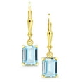 thumbnail image 2 of Gem Stone King 18K Yellow Gold Plated Silver Sky Blue Aquamarine Dangle Earrings for Women (2.80 Cttw, Gemstone March Birthstone, Octagon 8X6MM), 2 of 5