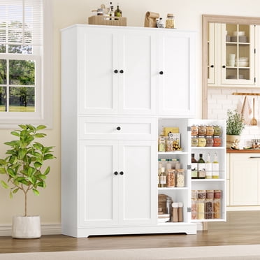 Homfa Kitchen Pantry Storage Cabinet, 68" Food Pantry Cabinet with Drawer and Door Shelf, 6 Door Freestanding Cupboard Buffet for Dining Room, White