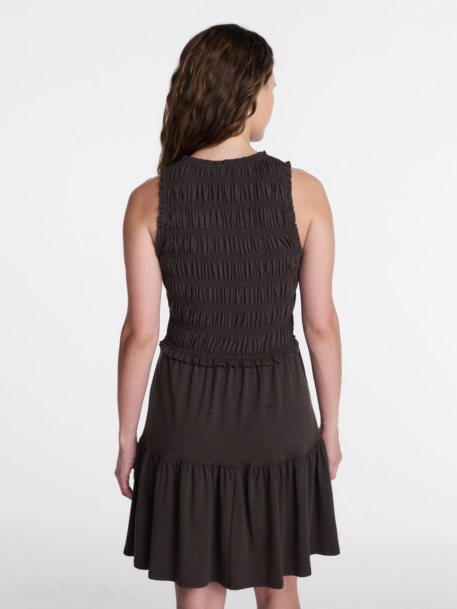 Time and Tru Women's Smocked Sleeveless Mini Dress with Ruffle Trim, Sizes XS-XXXL