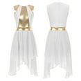 thumbnail image 2 of iiniim Women Sleeveless Metallic Gold Color Block Lyrical Dance Dress A White L, 2 of 7