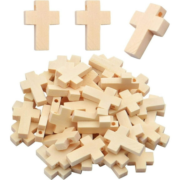 Wooden Crosses Bulk,50pcs Natural Wood Crosses Charms Mini Cross Crucifix for Crafting Religious Jewelry Making