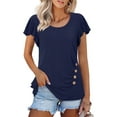 thumbnail image 2 of Fashnice T-shirt pour Femmes à Col Rond T-shirt à Manches Courtes Hauts d'Été Amples T-shirt de Travail Bleu Marine m, 2 of 4