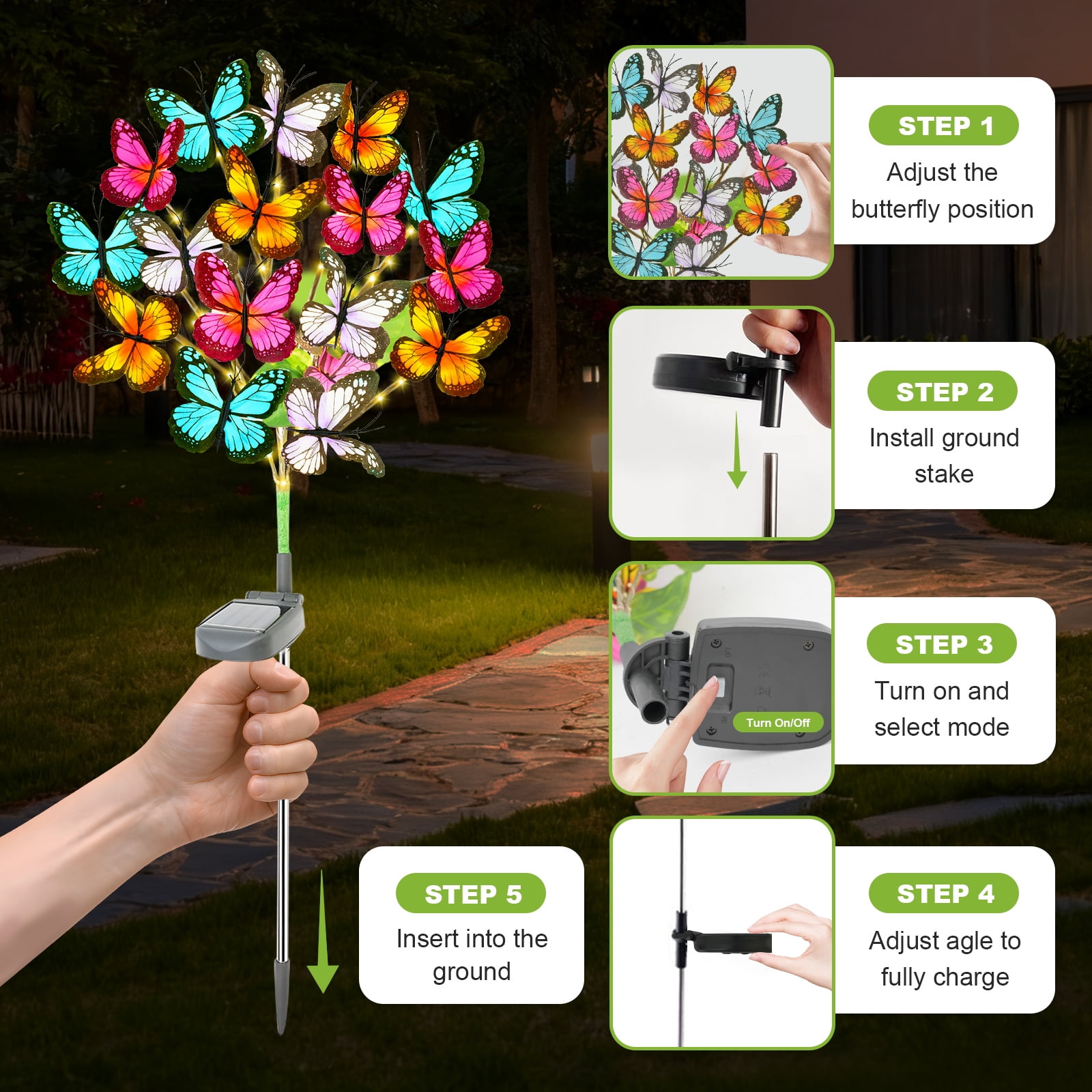 TopZoo Solar Garden Stake Lights, 4 PCS Decorative Solar Lights Outdoor with 43 LED 17 Butterfly Flower Garden Decor Waterproof, Outdoor Decor for Yard Patio Lawn Christmas