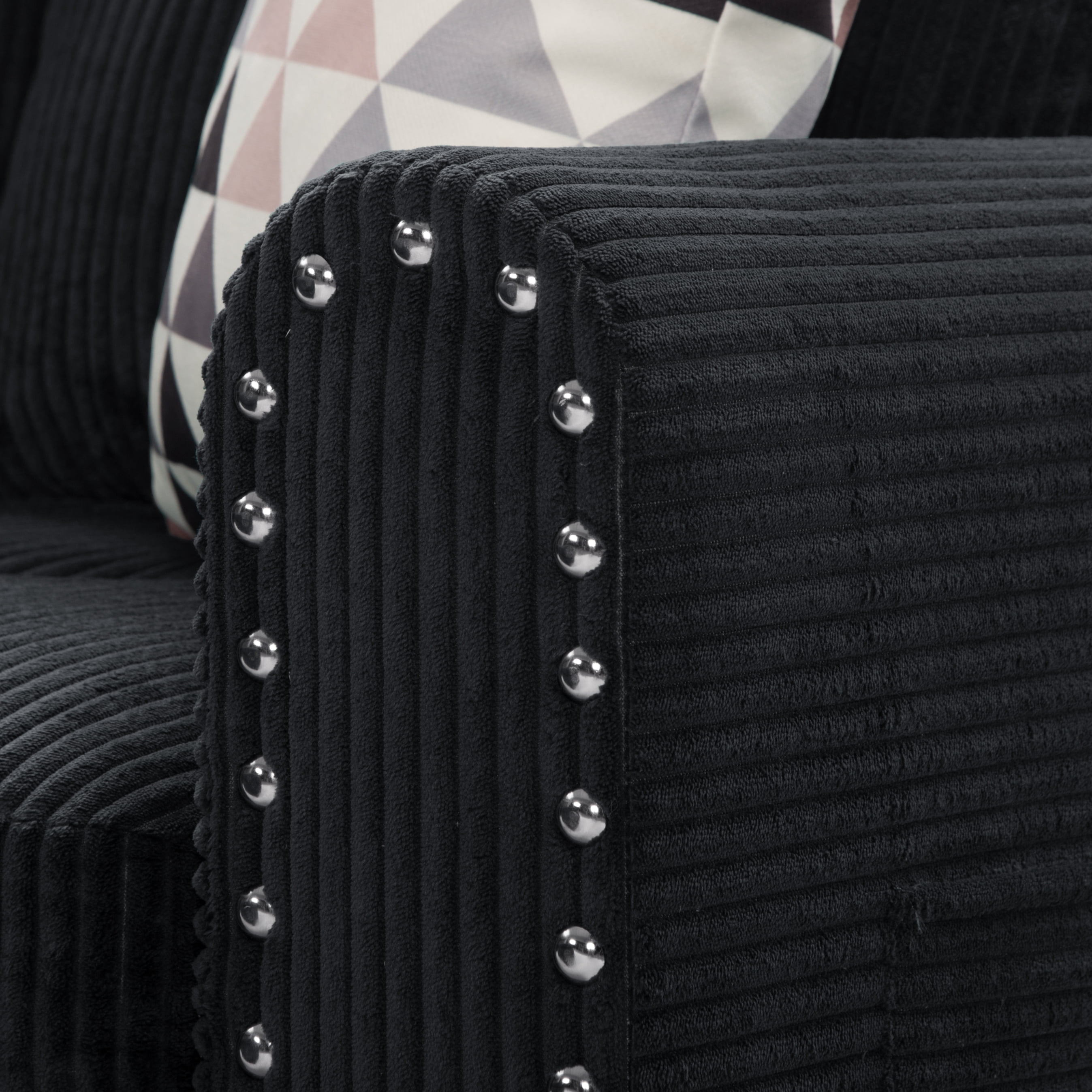 Gewnee 94.49"Modular Sectional Sofa with Storage Ottoman,L-Shaped Comfort Sofa with Cup Holders & Nailhead Trim,Modern Corduroy Couch for Living Room.Black