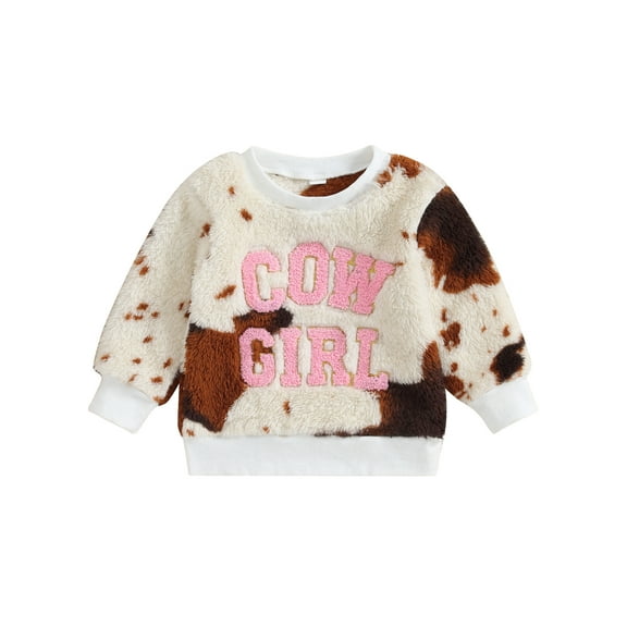 Bagilaanoe Toddler Baby Girl Plush Sweatshirt Long Sleeve Letter Embroidery Pullover 6M 12M 18M 24M 3T 4T Kids Fall Loose Tee Tops