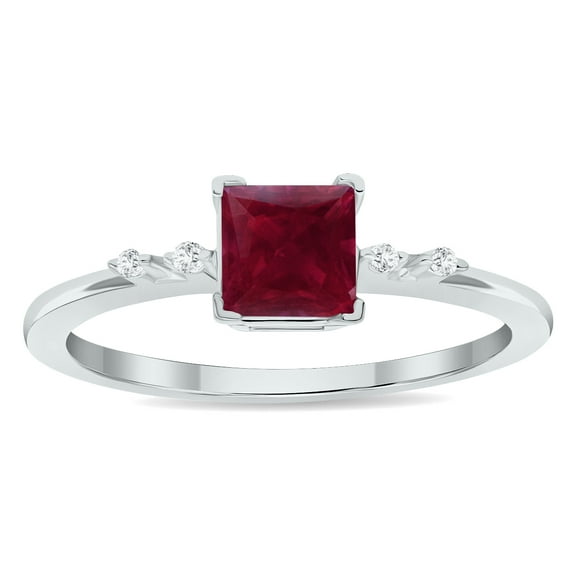 SZUL Women's Ruby and Diamond Sparkle Ring in 10K White Gold