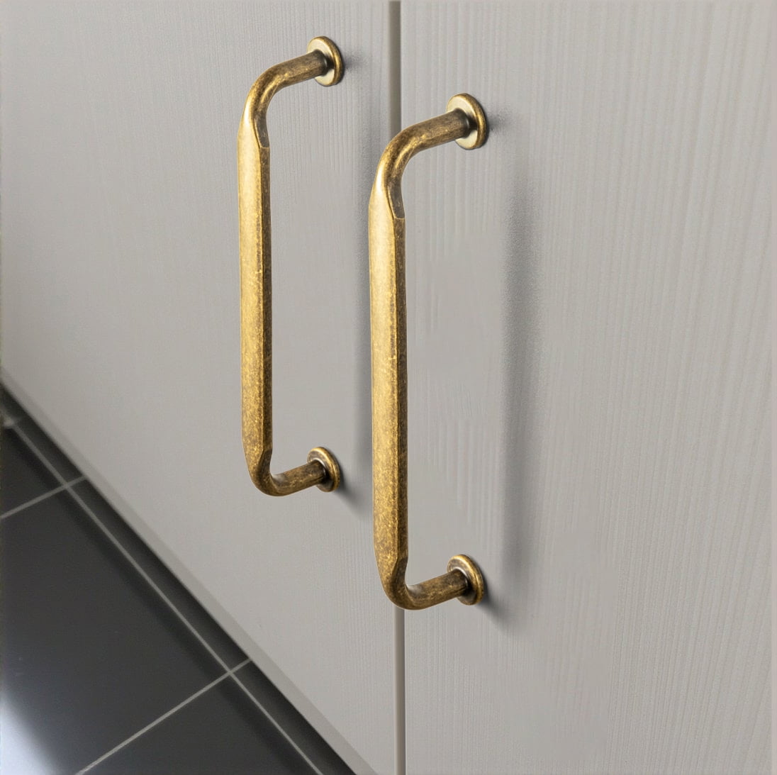 Goo-Ki 12 Pack 5''Hole Centers Antique Brass Cabinet Pulls, Closet Classic Zinc Alloy Cabinet Handles for Dresser,Drawer,and Cupboard