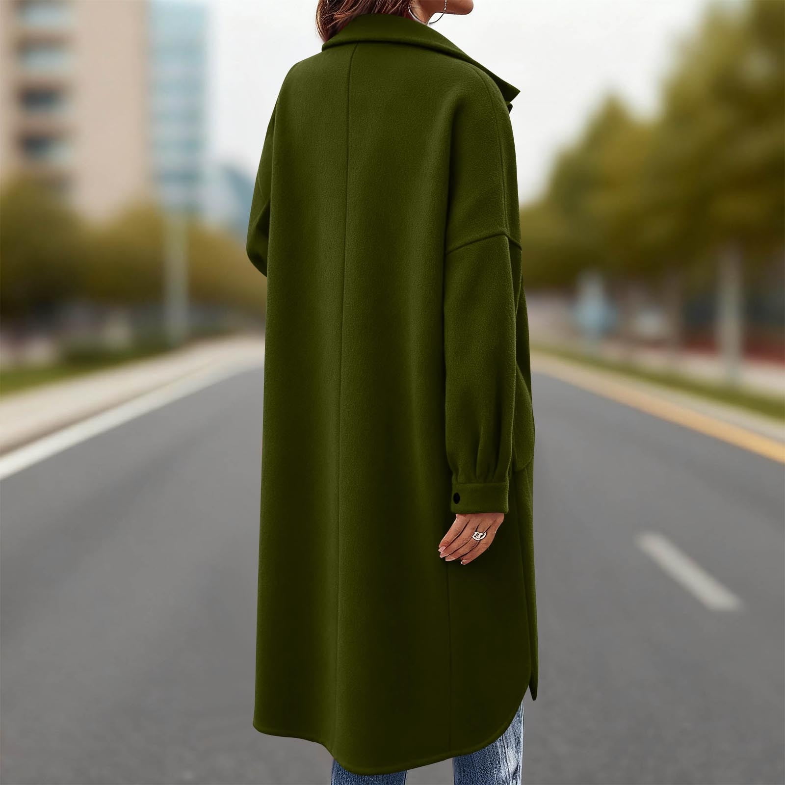 BXJX Womens Winter Coat- Open Front Lapel Collar Knee-Length Wool