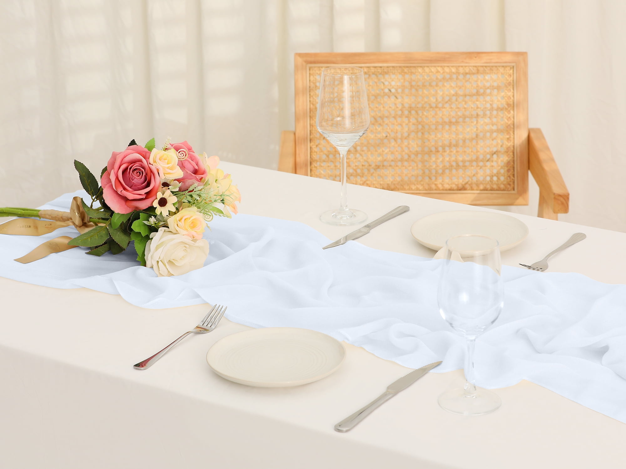 Unique Bargains 10ft Chiffon 120 Inch Long Sheer Romantic Table Runner (6 Count) White 28x120 Inch