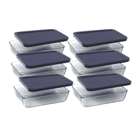 Pyrex Simply Store 3-Cup Rectangular Dish with Blue Lid, Set of 6