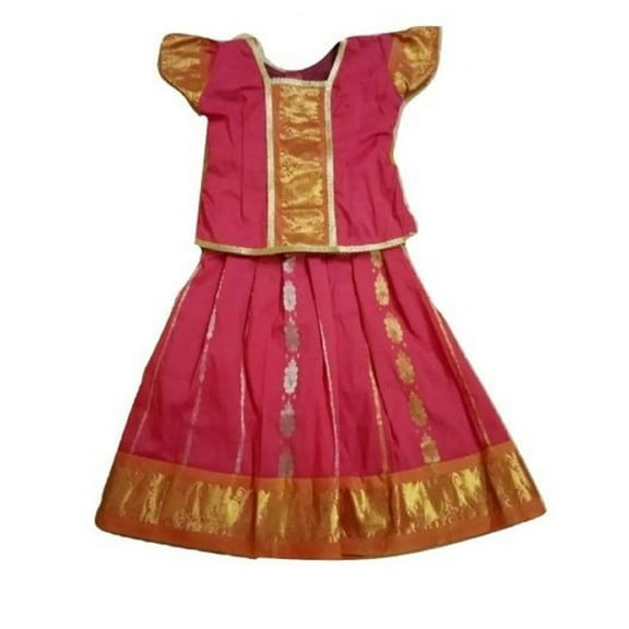 Krishna South Indian Lehenga skirt - maroon and orange- 16" SIDP2
