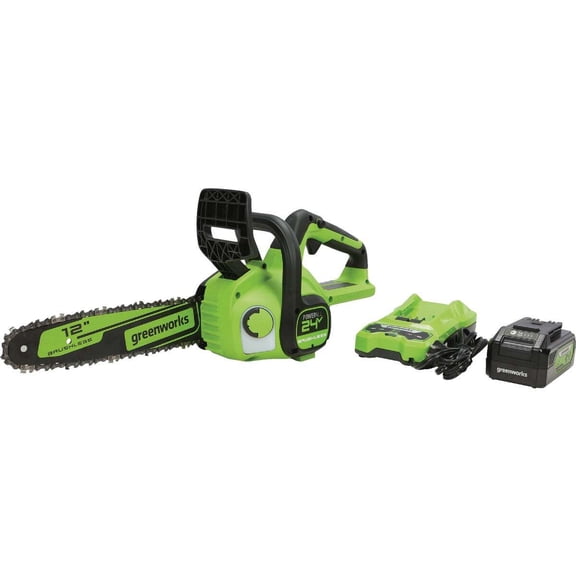 Greenworks 24V 12" Brushless Chainsaw 4.0 Ah Battery and Charger 2016602