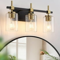 3-Light Black and Gold Bathroom Light Fixtures, Vanity Lights for Bathroom with Textured Glass Shade, Modern Vanity Wall Lighting Over Mirror, Vintage Wall Lamp for Living Room Cabinet Hallway