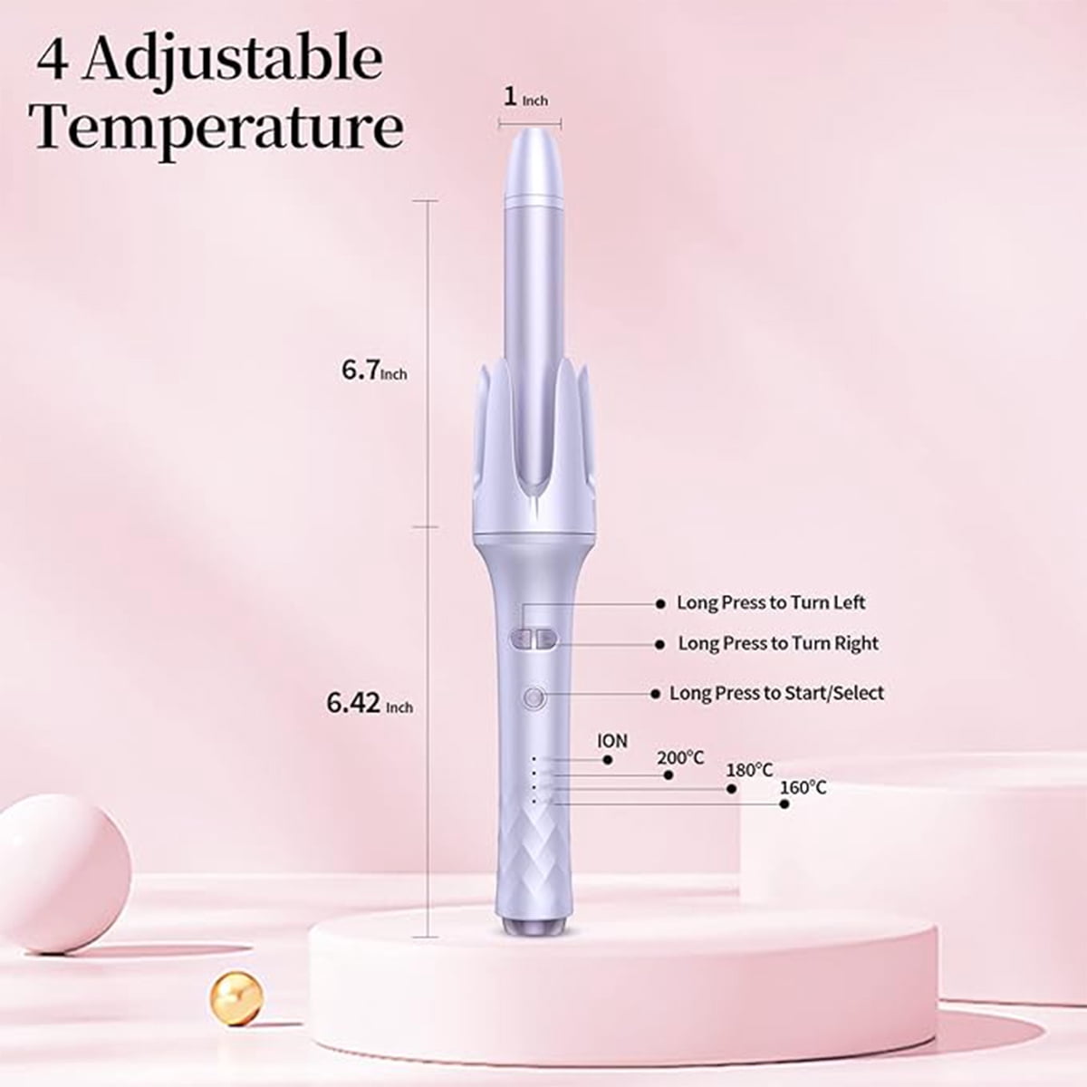 Automatic Curling Iron, Negative Ion Hair Curling Wands with 3 Temperature & Automatic Shut-Off & 30s Fast Heating, Portable Anti-Tangle Rotating Curling Iron for Hair Styling for Home Travel (US)